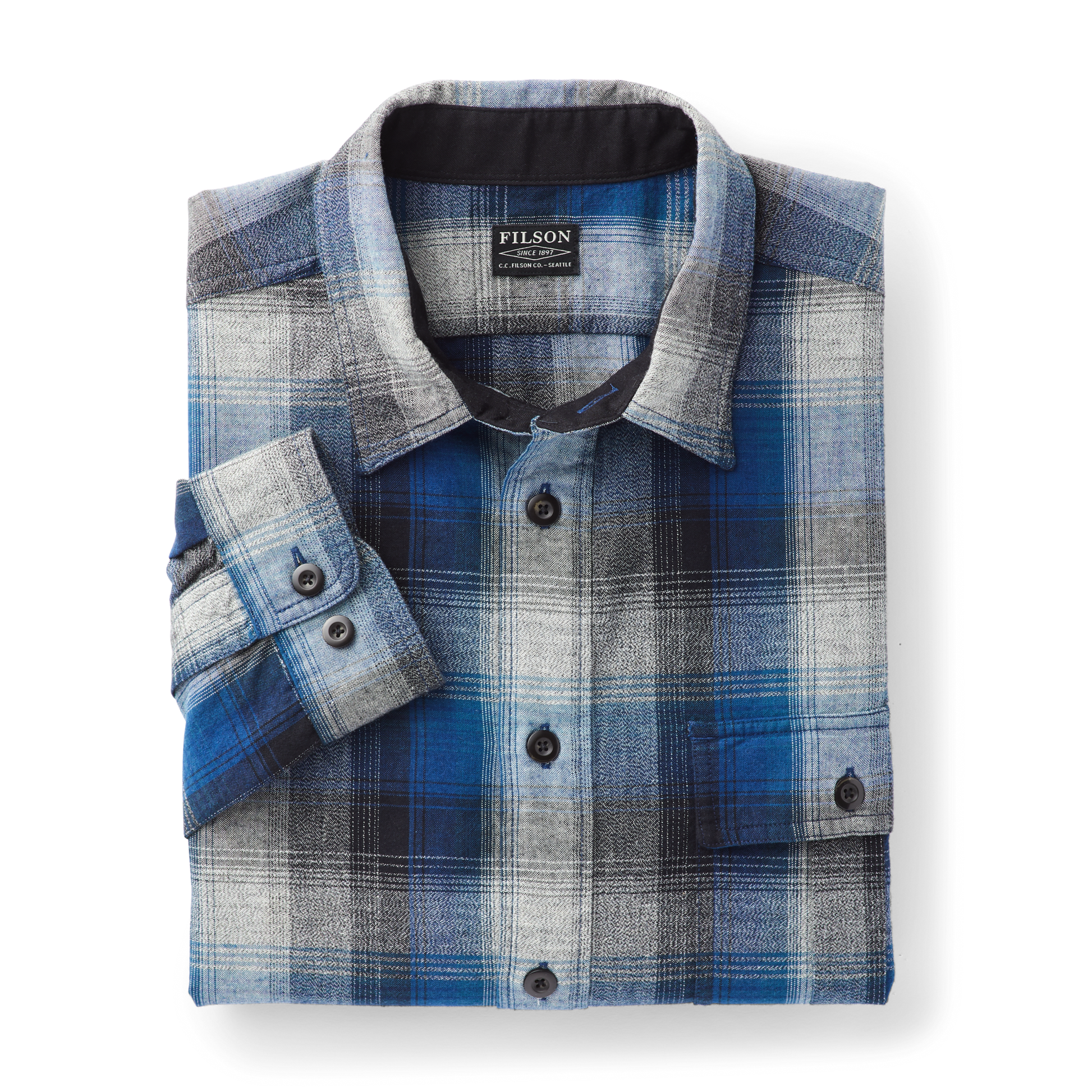 Alternate view of the Filson Rustic Oxford Shirt - Indigo/black/charcoal Plaid