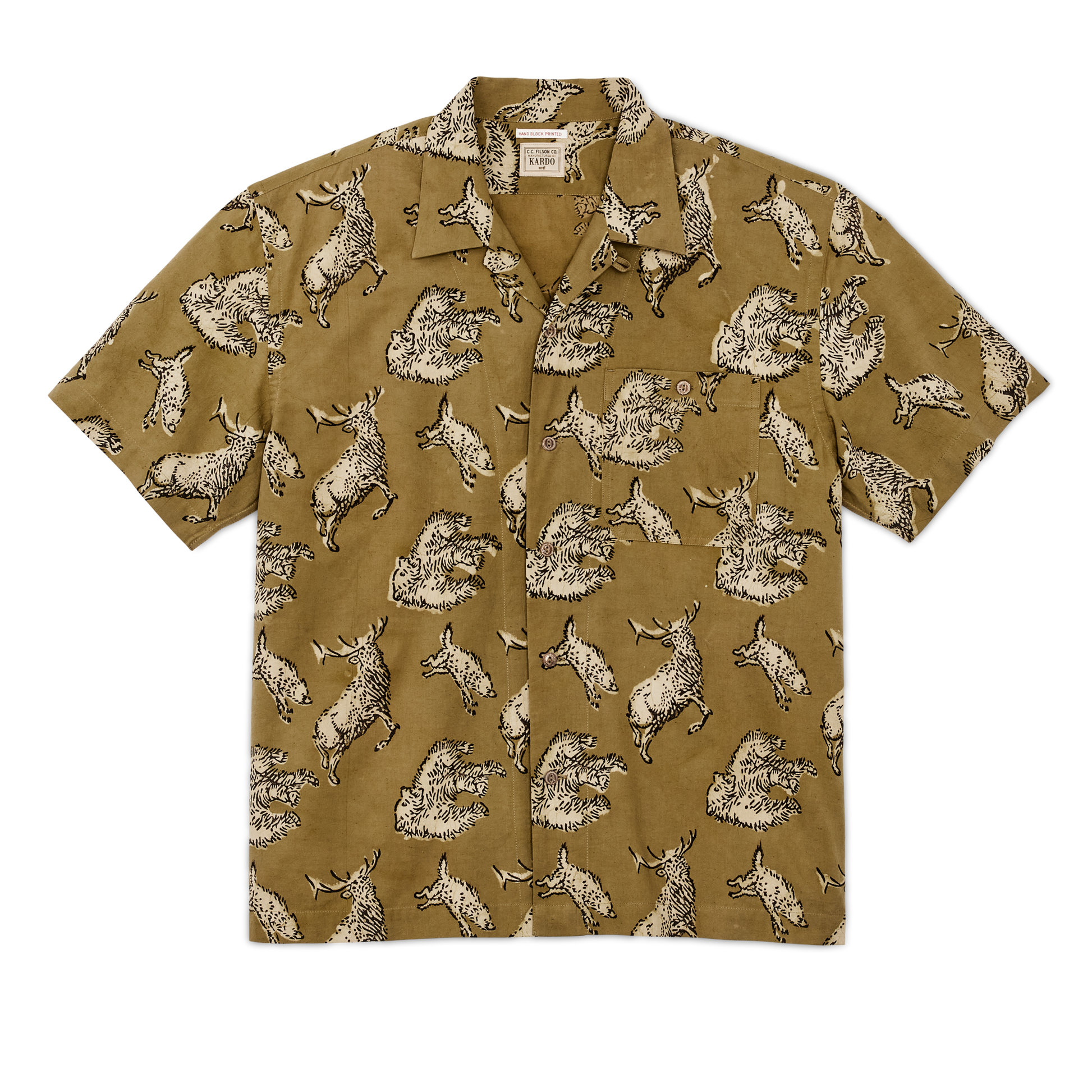 Front-facing image of the Filson Handprinted Camp Shirt - Wildlife Print