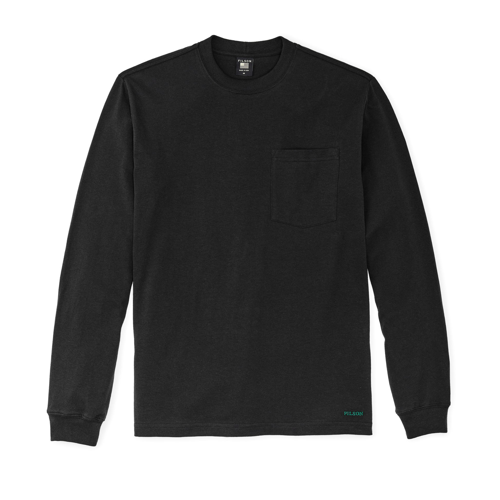 Front-facing image of the Filson Long Sleeve Pioneer Pocket T-shirt - Black