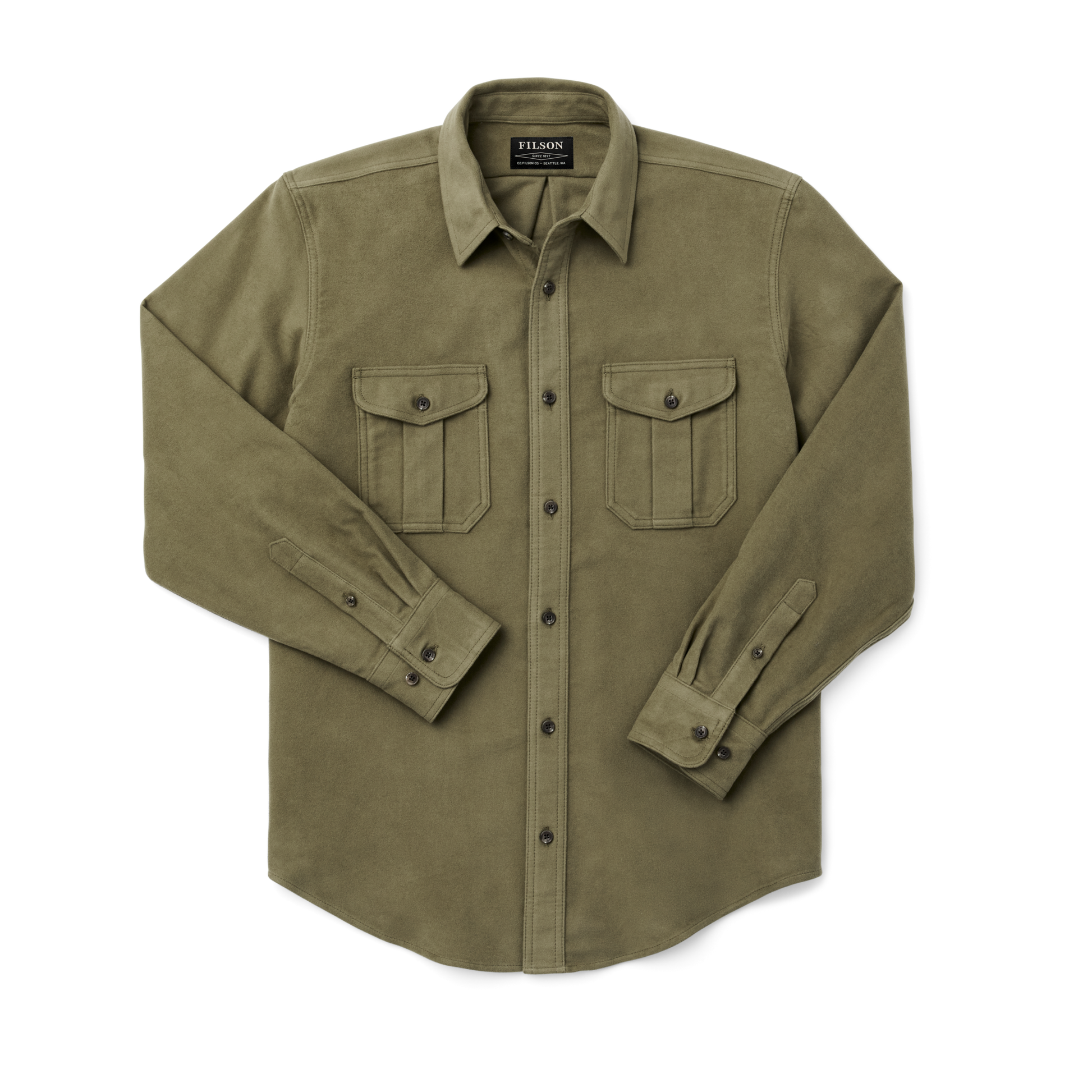 Front-facing image of the Filson Moleskin Seattle Shirt - Lovat