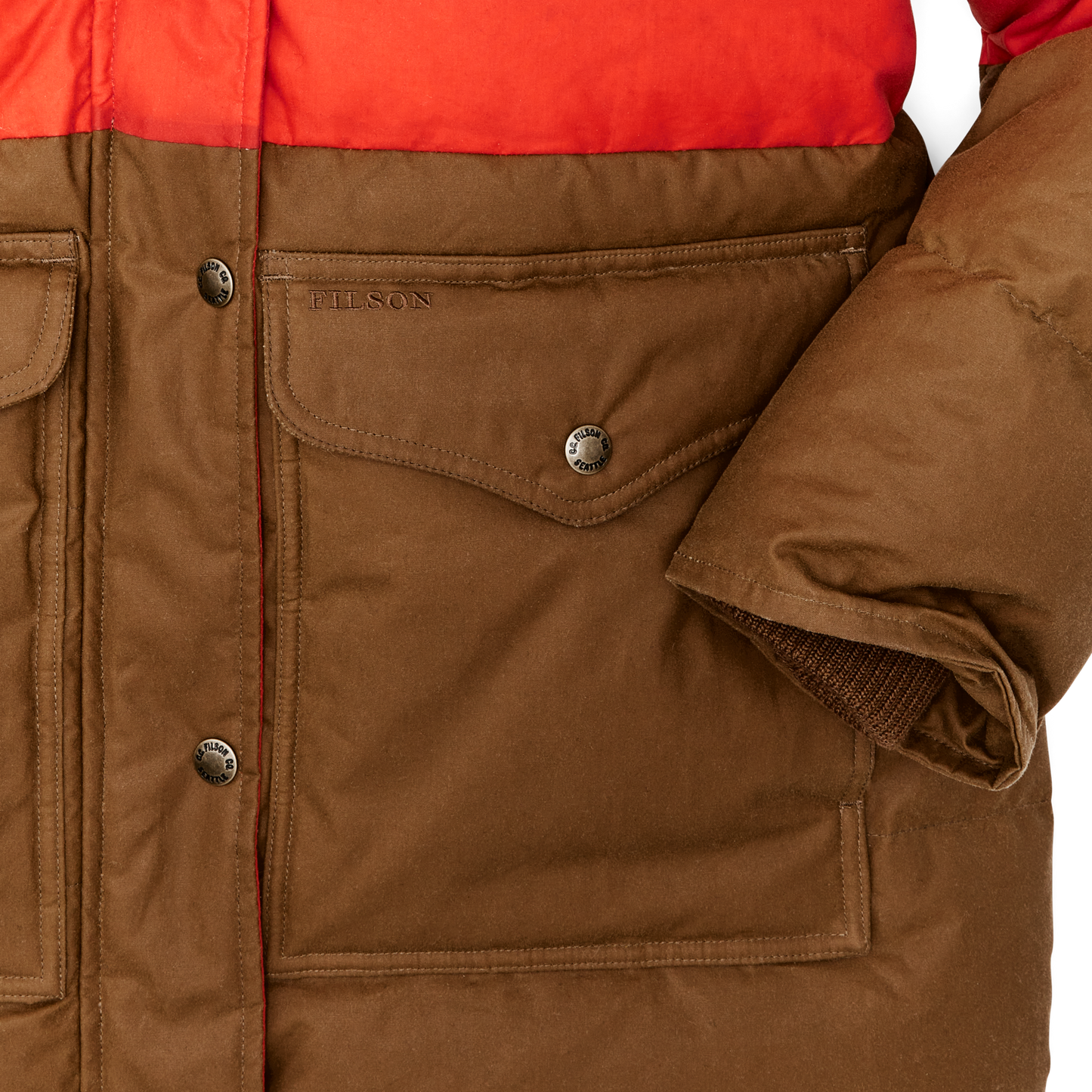 Alternate view of the Filson Women's Waxed Down Parka - Dark Tan / Campfire