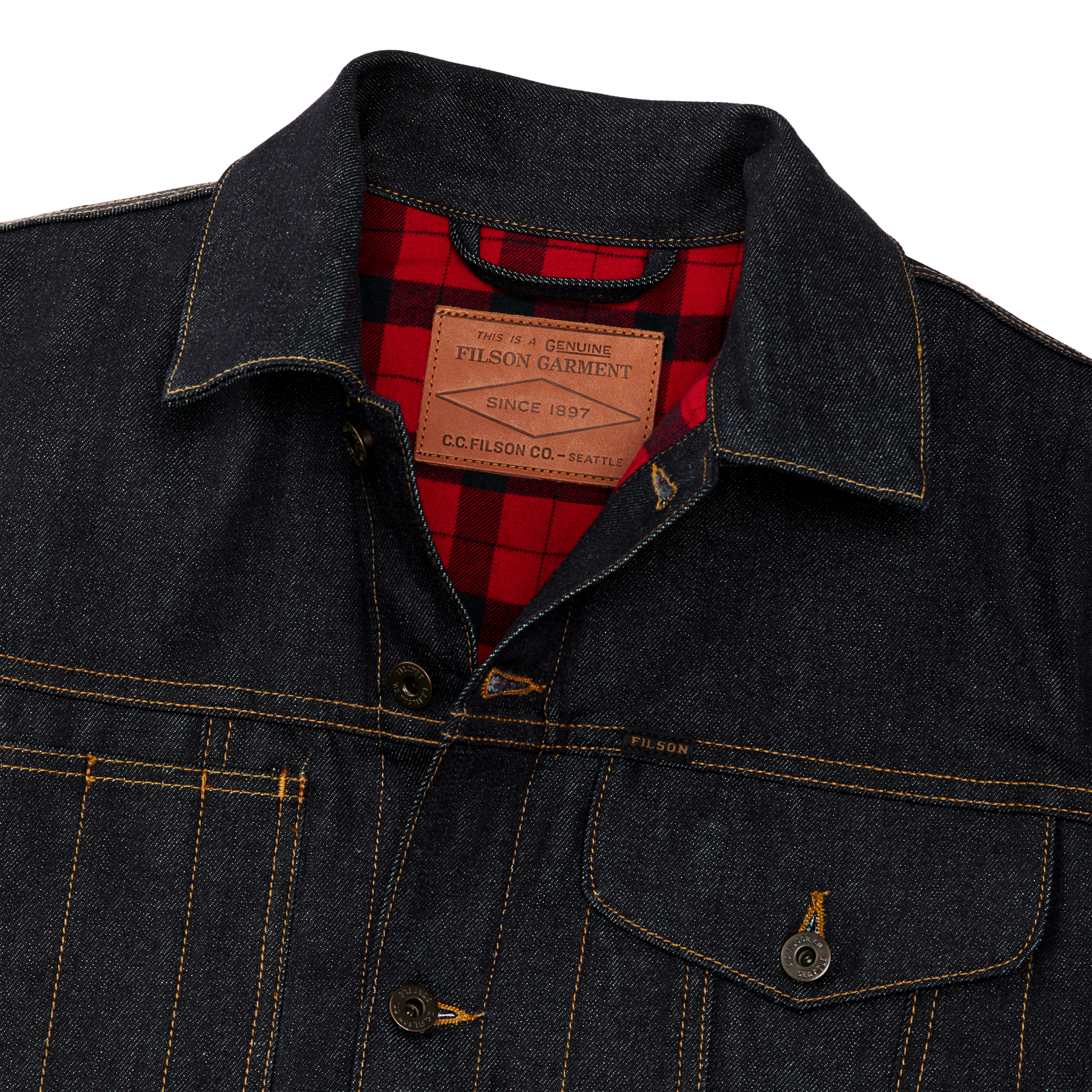 Alternate view of the Filson Lined Denim Short Cruiser Jacket - Raw Indigo