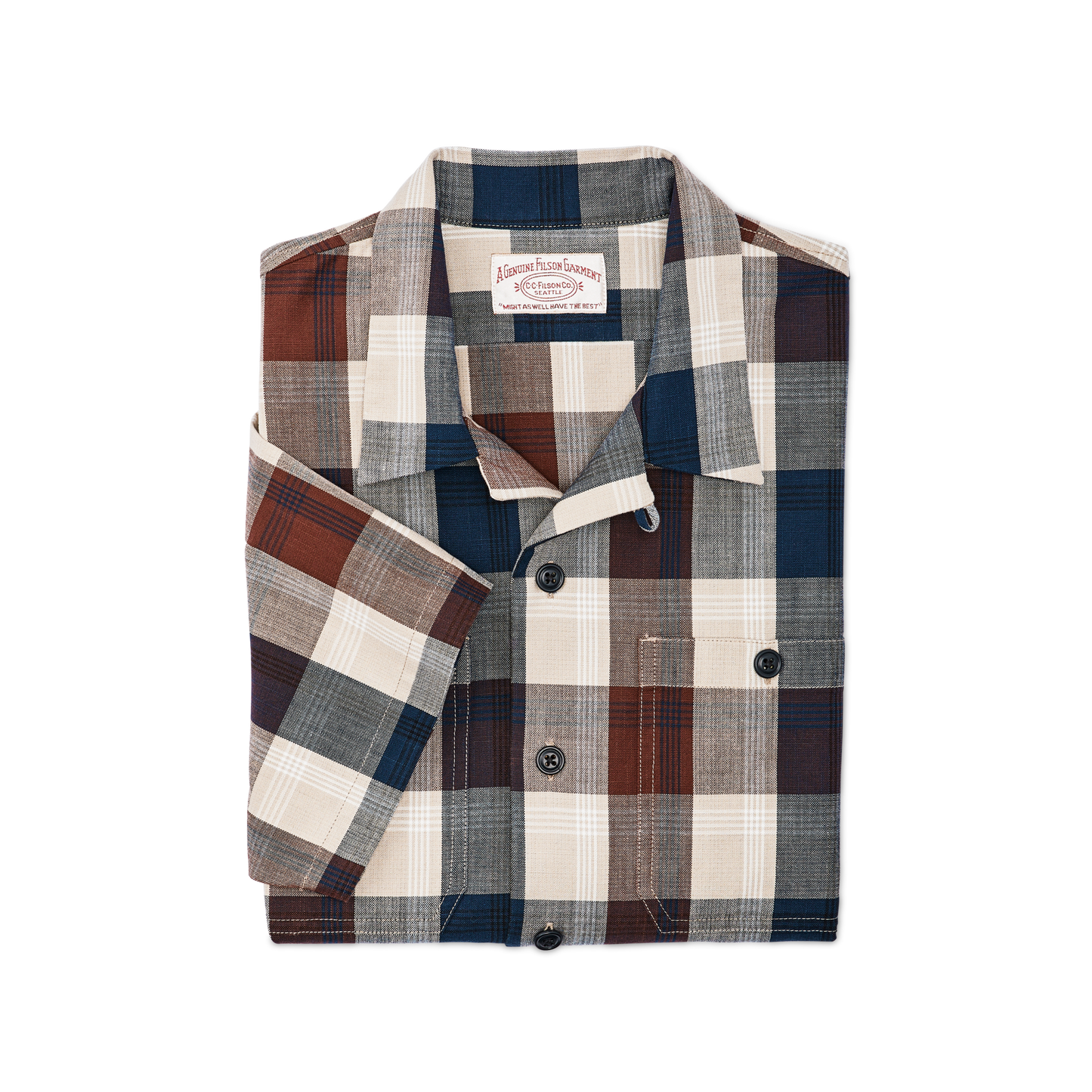 Alternate view of the Filson Rustic Short Sleeve Camp Shirt - Heartwood / Navy / Stone Plaid