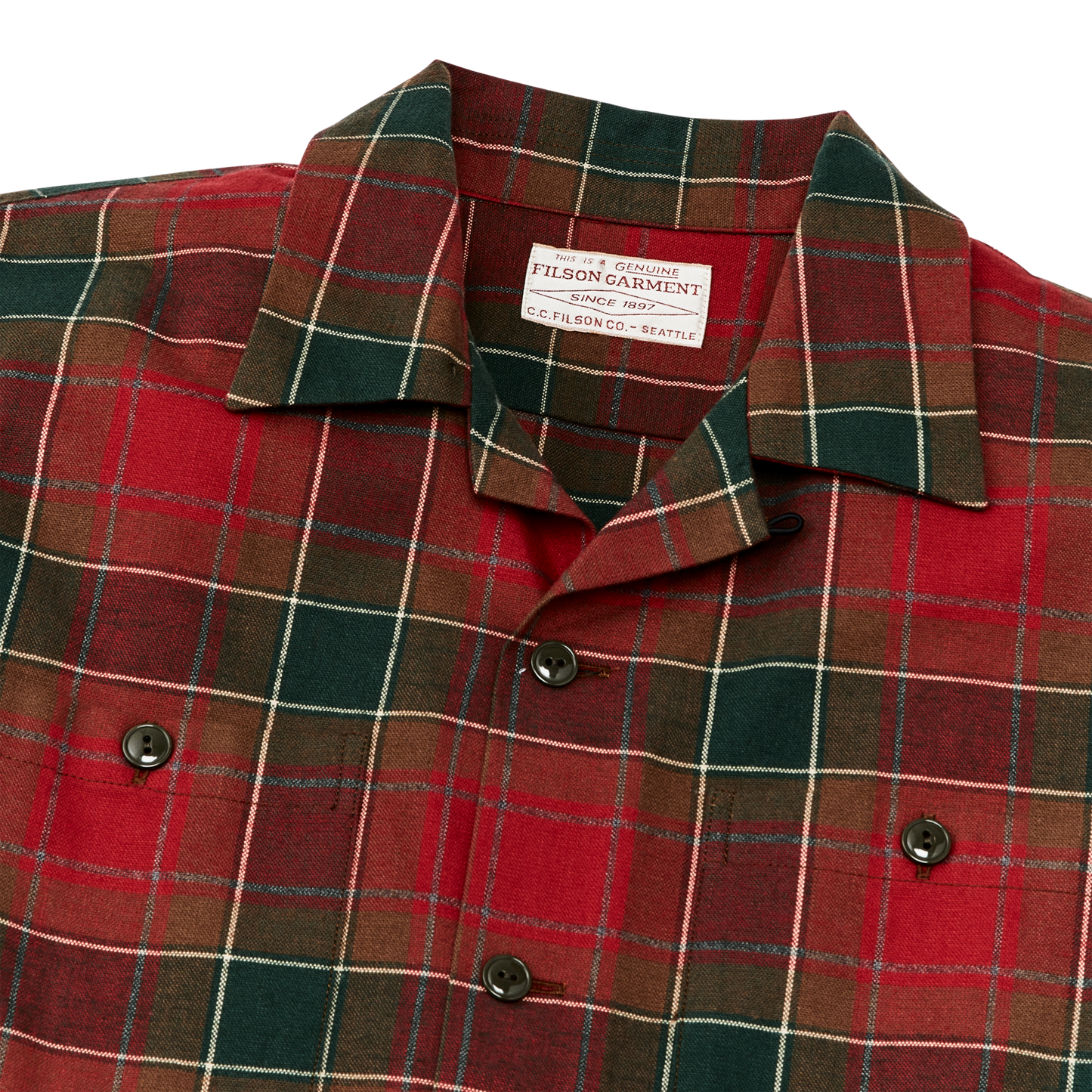 Alternate view of the Filson Elk Heights Camp Shirt - Sycamore Green / Red Plaid