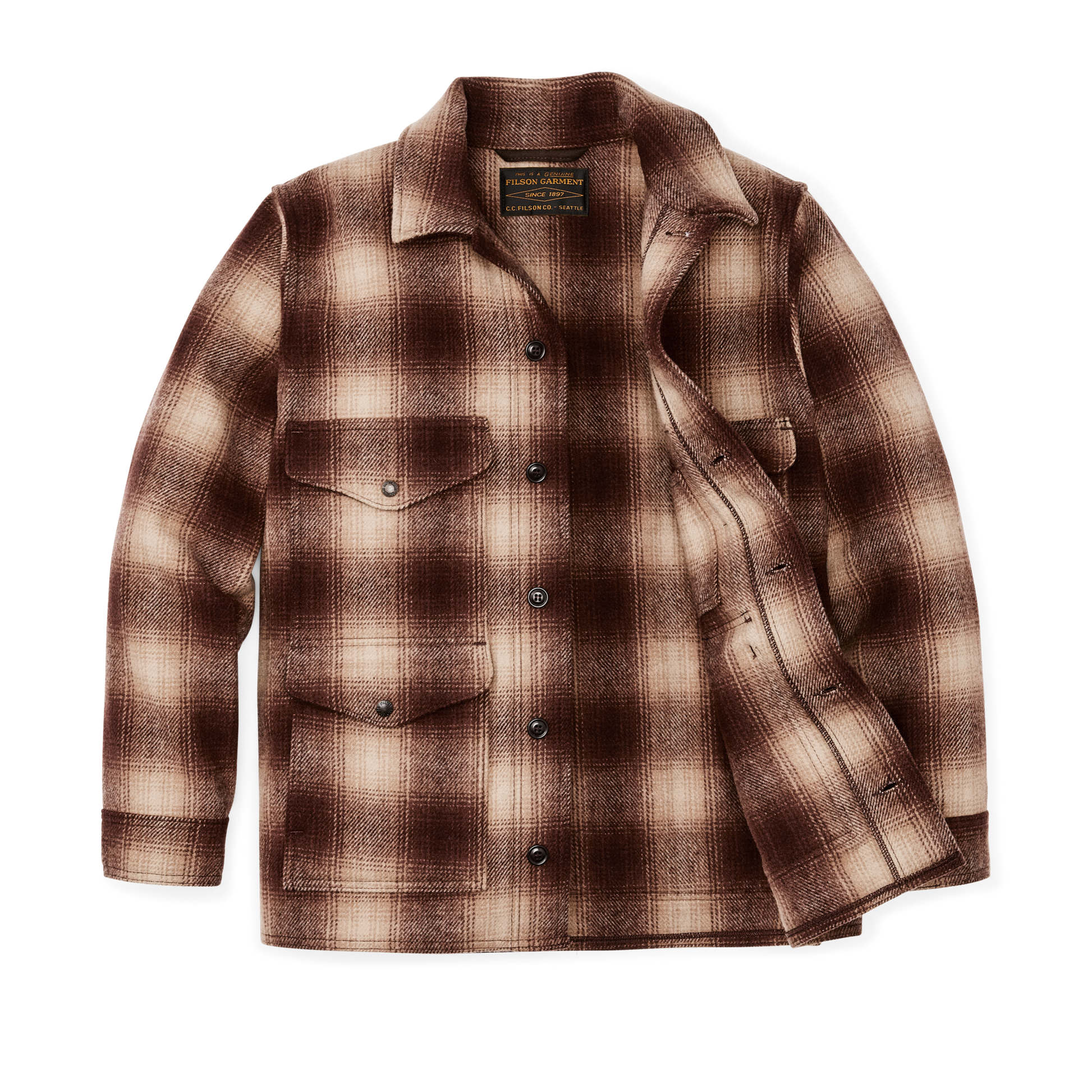 Alternate view of the Filson Mackinaw Wool Cruiser Jacket - Brown / Tan Ombre