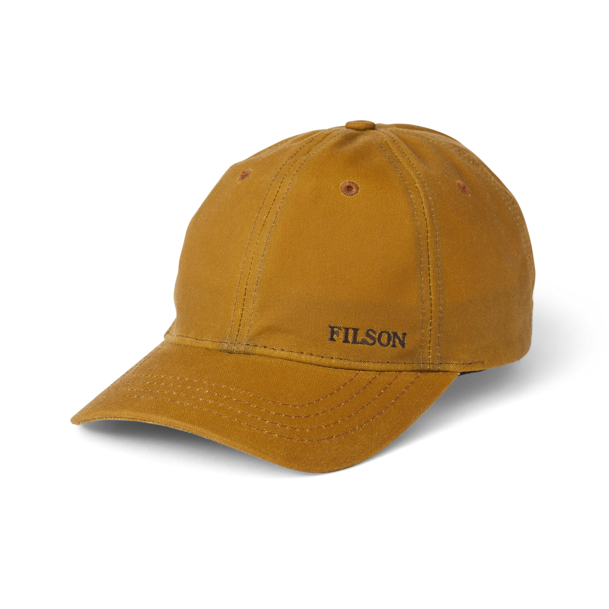 Front-facing image of the Filson Oil Tin Low-profile Cap - Dark Tan