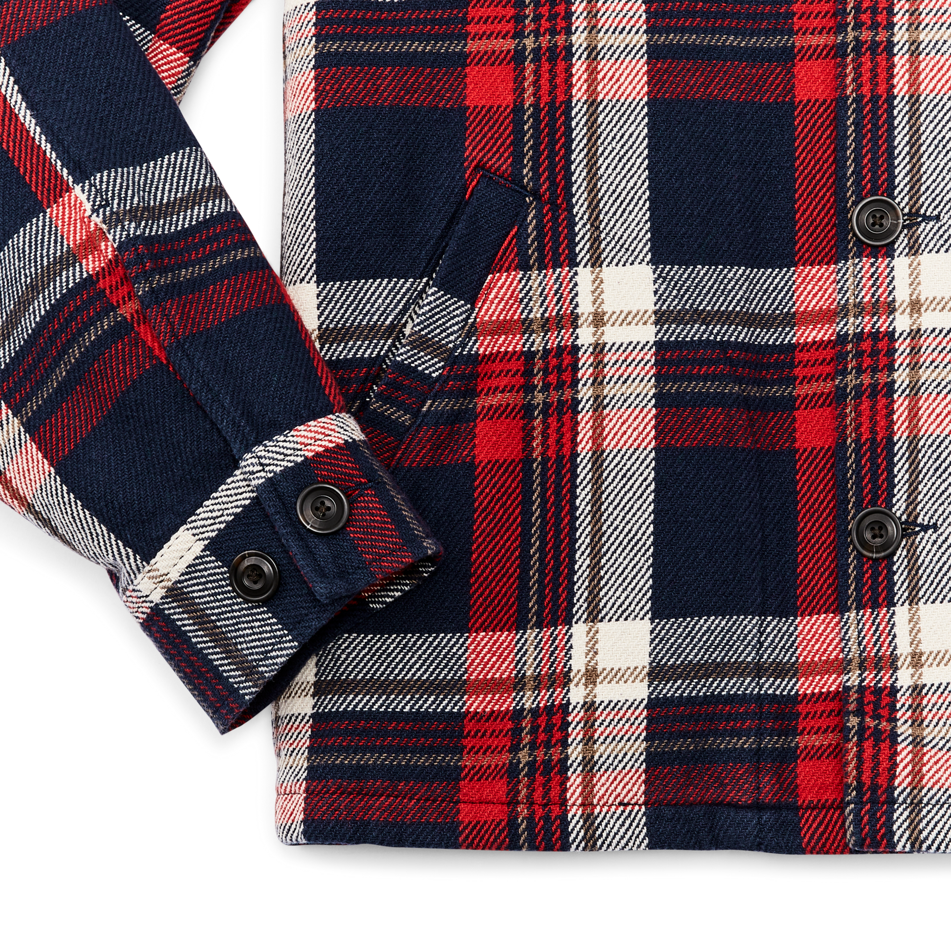 Alternate view of the Filson Deer Island Ranch Coat - Navy Red Multi Plaid