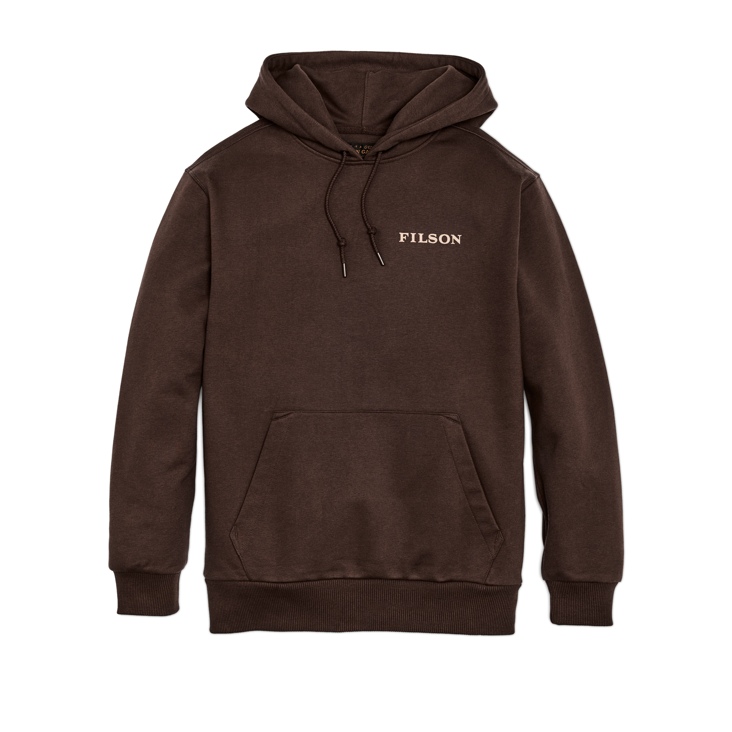 Front-facing image of the Filson Prospector Graphic Hoodie - Brown / Trout