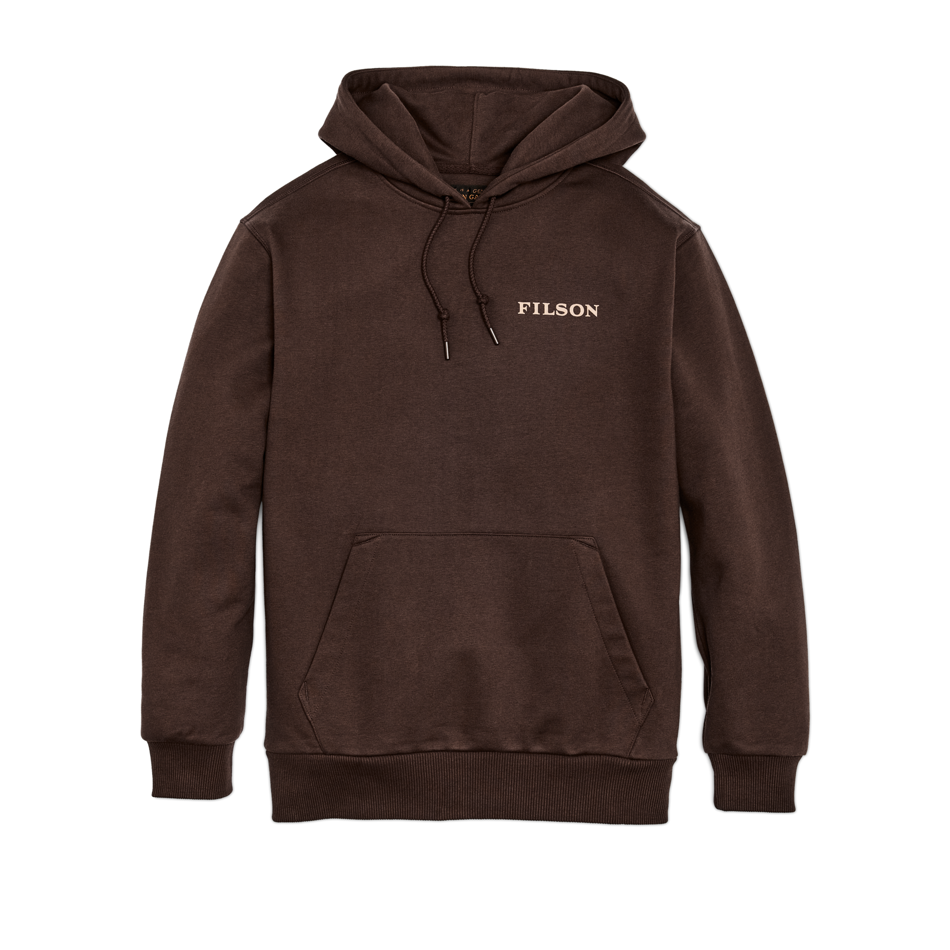 Front-facing image of the Filson Prospector Graphic Hoodie - Brown / Trout