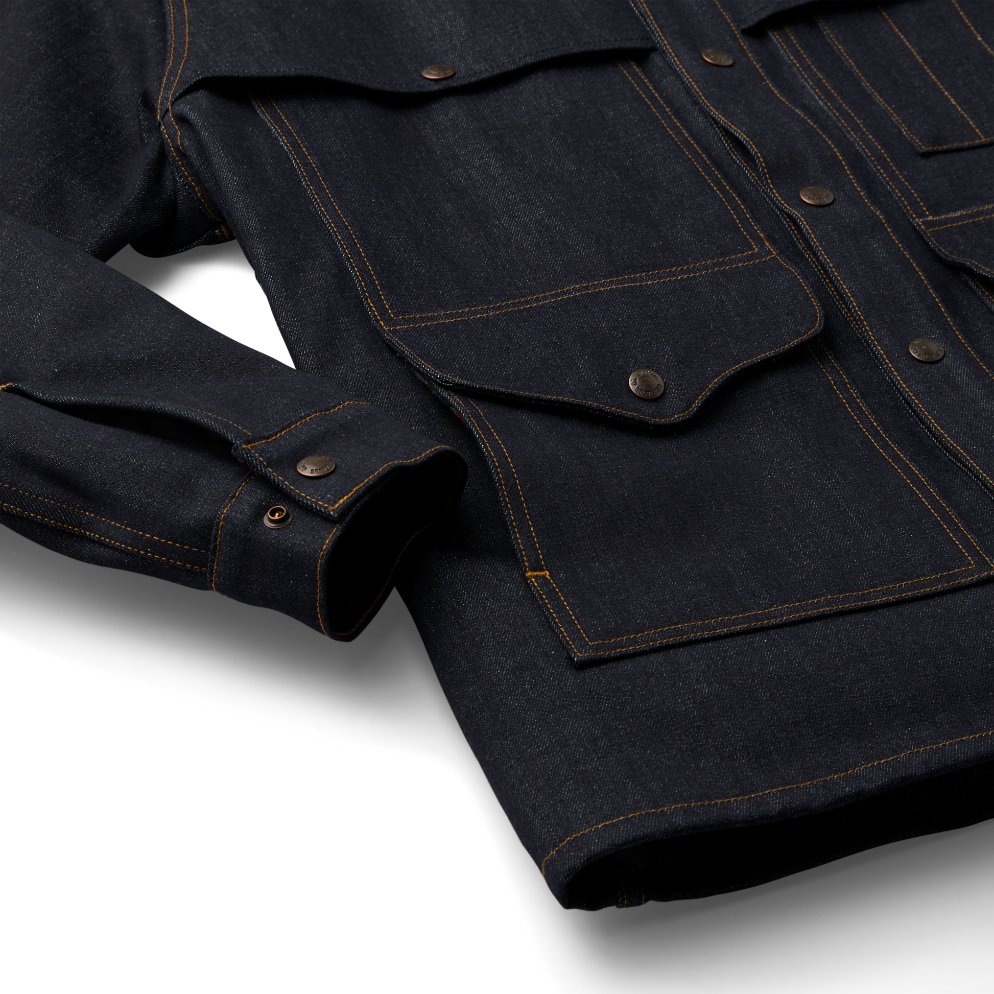 Alternate view of the Filson Lined Denim Cruiser Jacket - Raw Indigo / Canteen Stripe